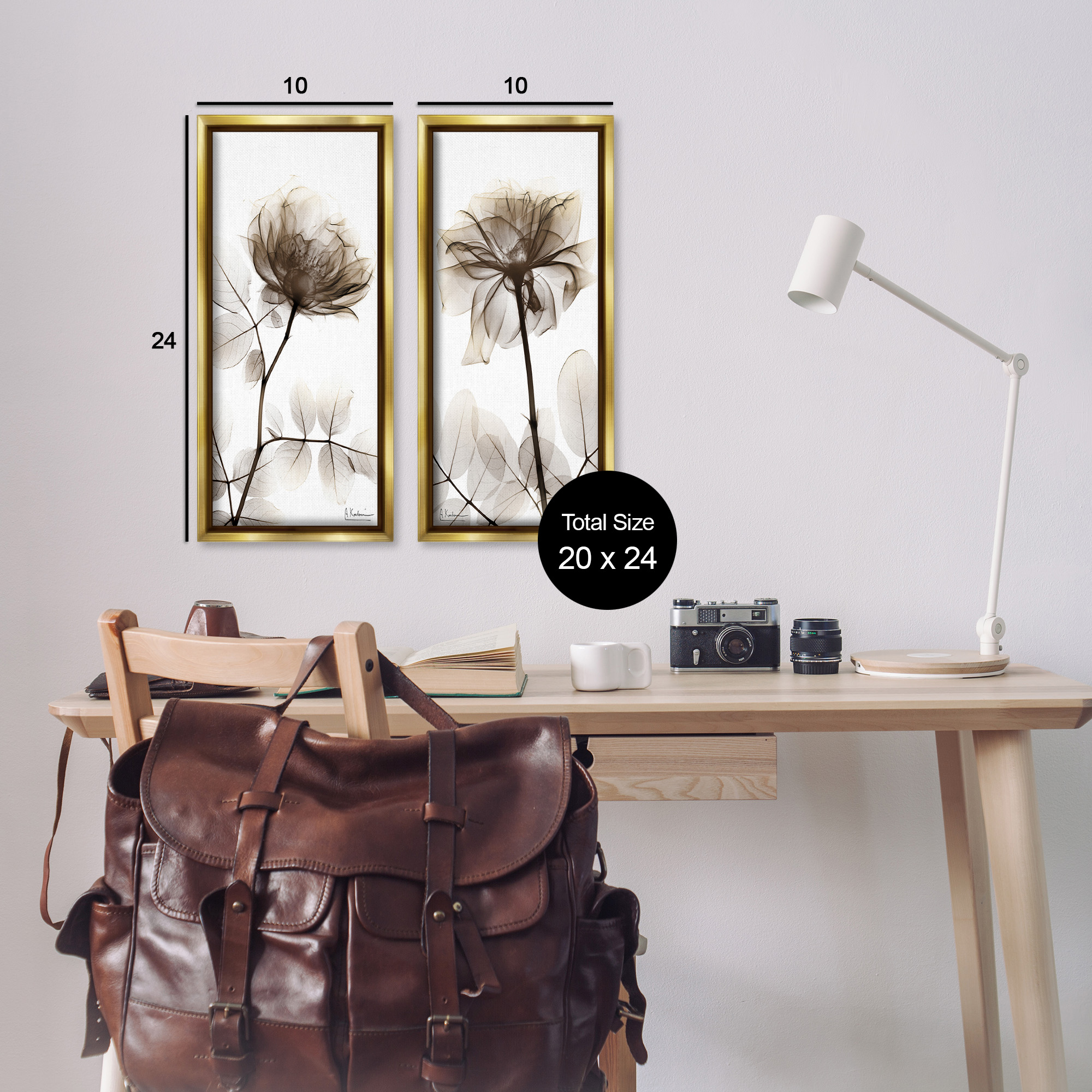 Stupell Industries Natural Modern Blooms Botanical & Floral Photography Gold Floater Framed Canvas Art Print Wall Art, 11 x 25, Set of 2