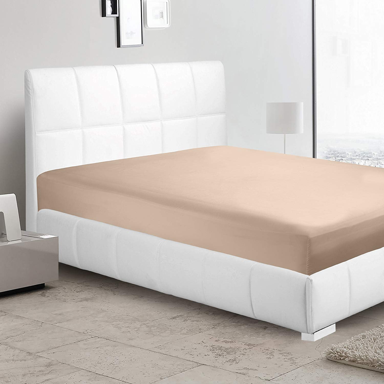 Clara Clark Premier 1800 Collection Single Microfiber Fitted Sheet, Full Size, Taupe Sand