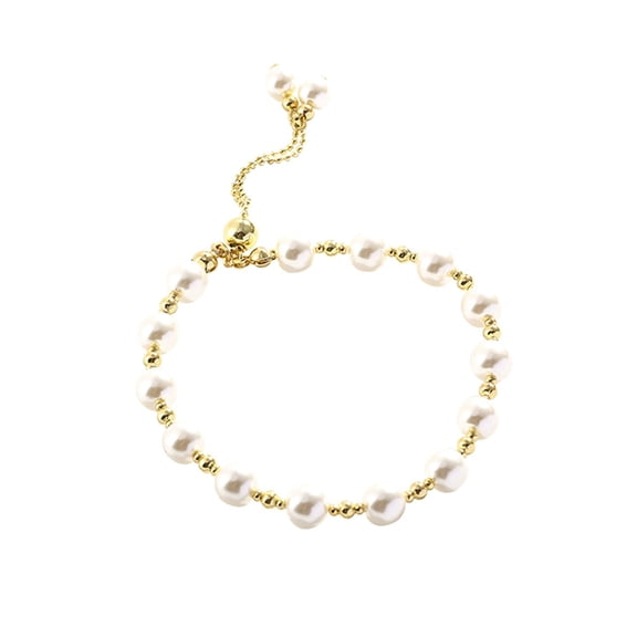 Yesbay Women Bracelet Beaded Adjustable Elegant Dainty Gift Golden High Gloss Faux Pearl Bracelet Jewelry