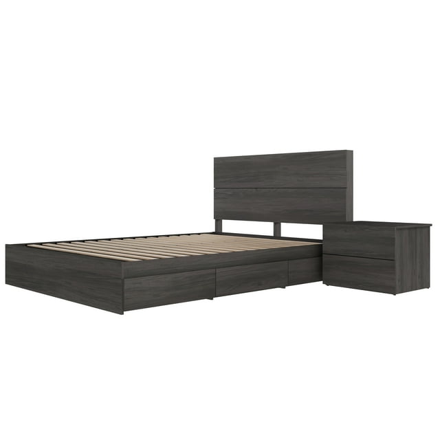 Nexera Milo 3-Piece Reversible Storage Bedroom Set, Grey, Queen