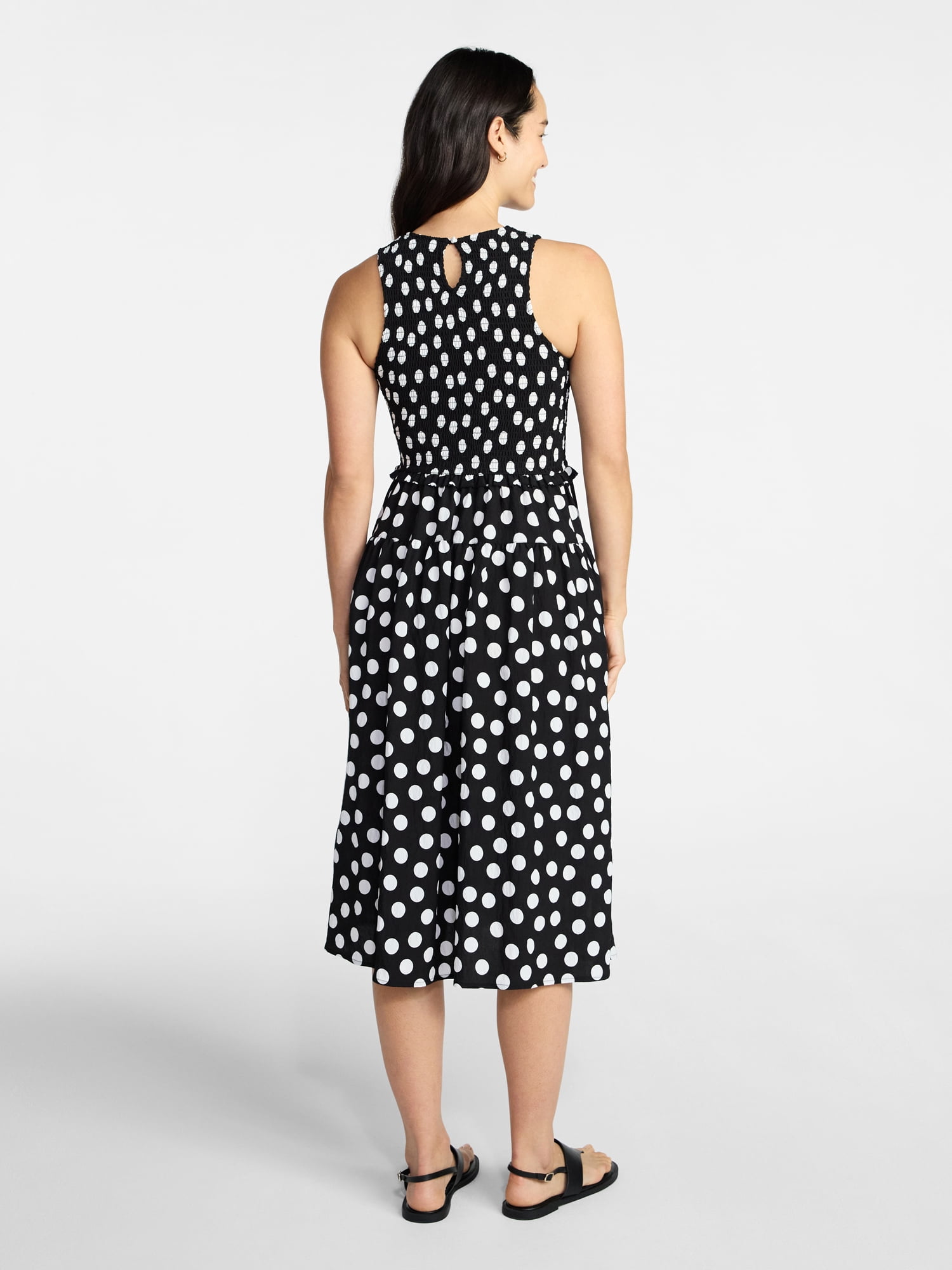Time and Tru Women's Tiered Skirt Ruffle Smocked Midi Dress, Sizes XS-4X