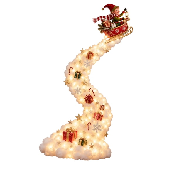Christmas Magic Trail Wall Light, Warm White LED Hanging Light for Indoor Christmas Wall and Door Decoration, Holiday Home Accent (Elf Sleigh)