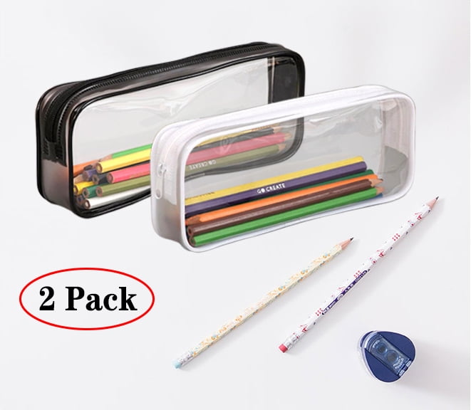 2PCS Transparent School Exam Pencil Pen Case Bag Pouch Plastic Clear See Through 