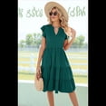 thumbnail image 4 of Vestido de Verano para Mujer, Cuello en V, Mangas con Volantes, Midi, Verde Oscuro, Talla M, 4 of 6