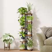 Bamworld Plant Stand Indoor, Corner 6 Tier Metal Plant Shelf for Multiple Plants, Tiered Flower Pot Stands for Patio Garden Balcony Living Room Bedroom, Brown