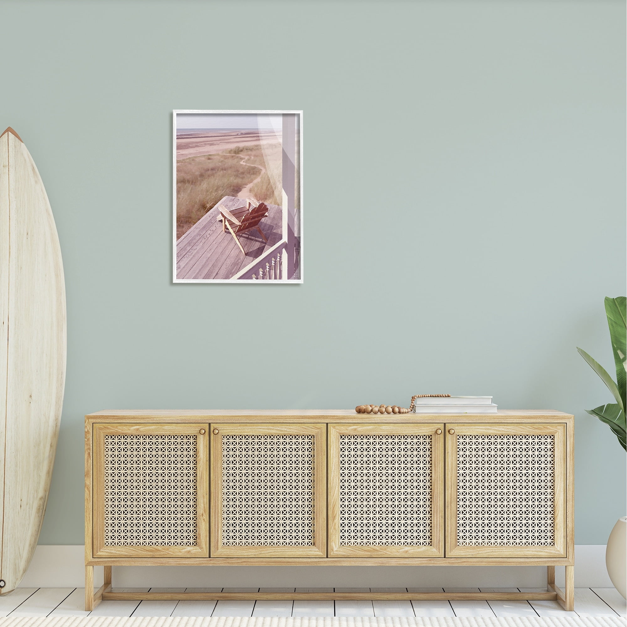 Stupell Industries Lone Lounge Chair Rural Beach Grass Porch Painting White Framed Art Print Wall Art, Design by Noah Bay