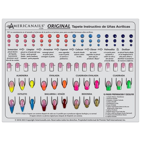 Americanails Acrylic Nail Training Mat Plantilla Española en Silicona Para Principiantes Aprender Aplicar Uas Acr?licas Ayudar? Aprender Los Conceptos B?sicos De La Aplicaci?n Acr?lica