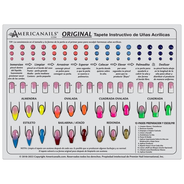 Americanails Acrylic Nail Training Mat Plantilla Española en Silicona Para Principiantes Aprender Aplicar Uas Acr?licas Ayudar? Aprender Los Conceptos B?sicos De La Aplicaci?n Acr?lica