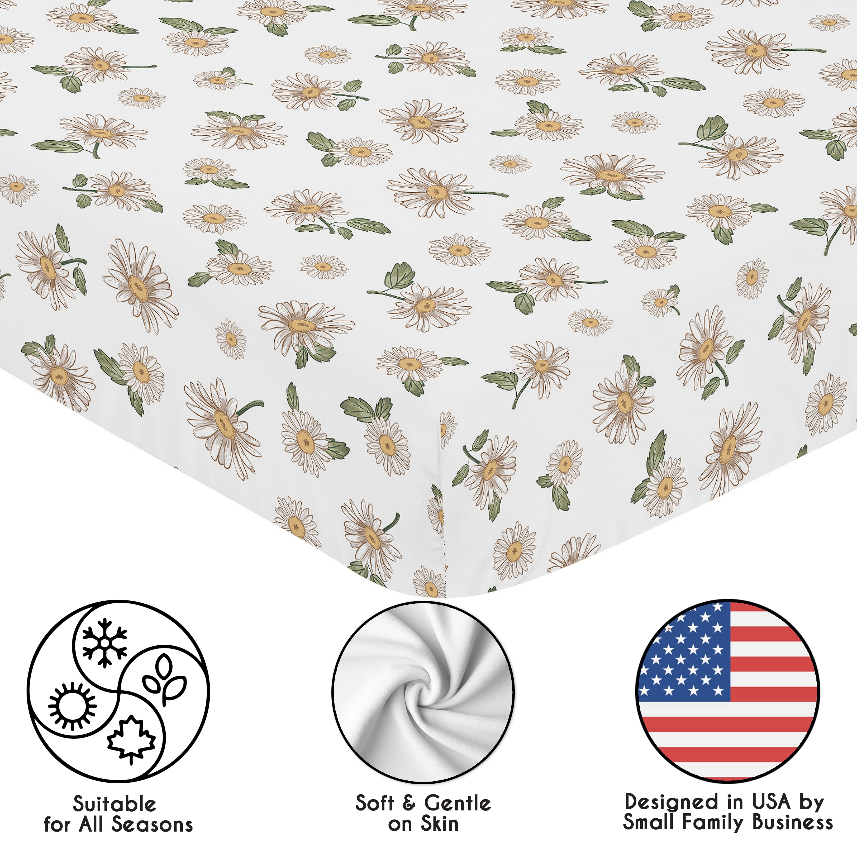 Sweet Jojo Designs Vintage Floral Daisy Print Girl Fitted Crib Sheet