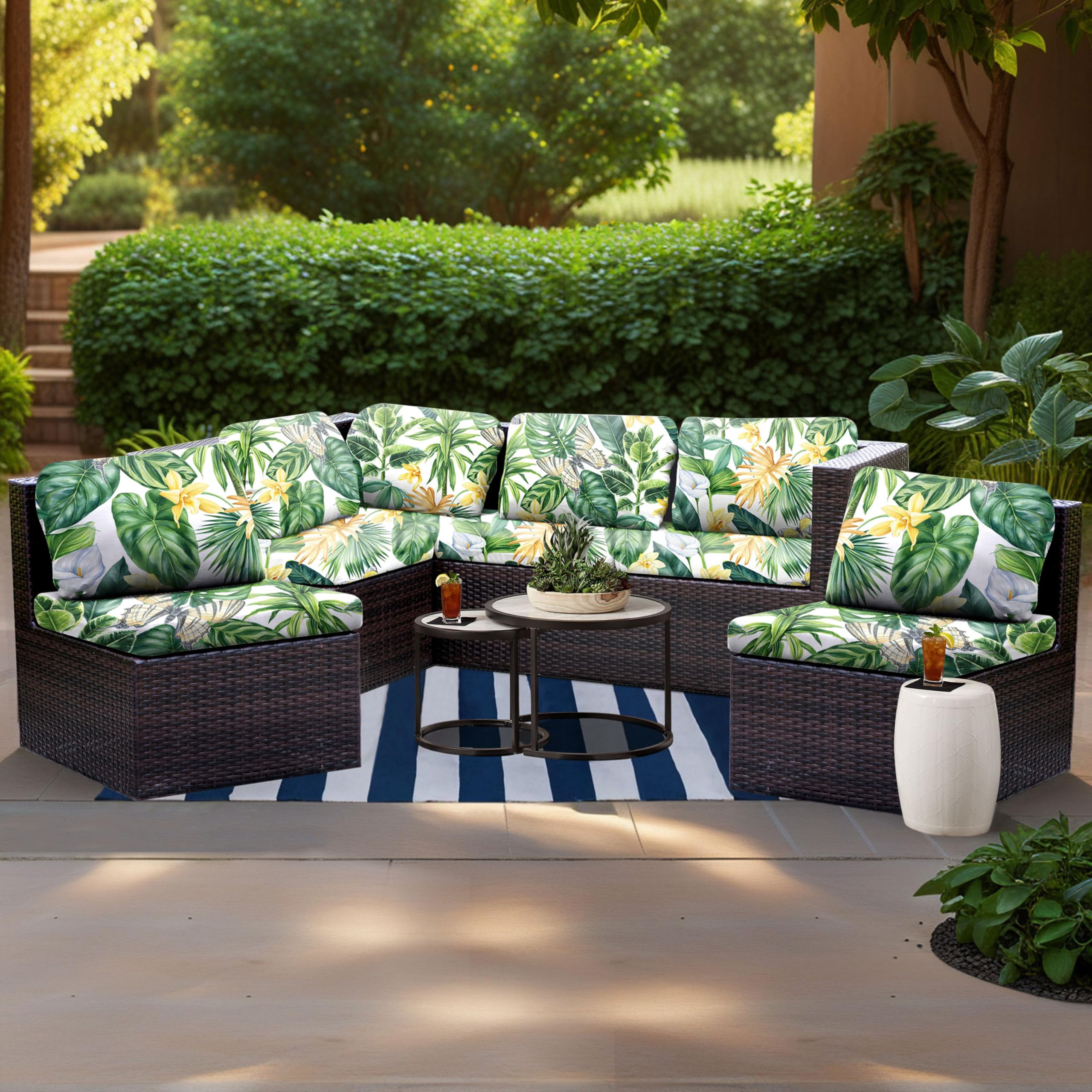Patio Stretch Sofa Cushion Covers Outdoor Cushion Cover Replacement Couch Slipcover Sofa Seat Cover(Black, 6pcs)