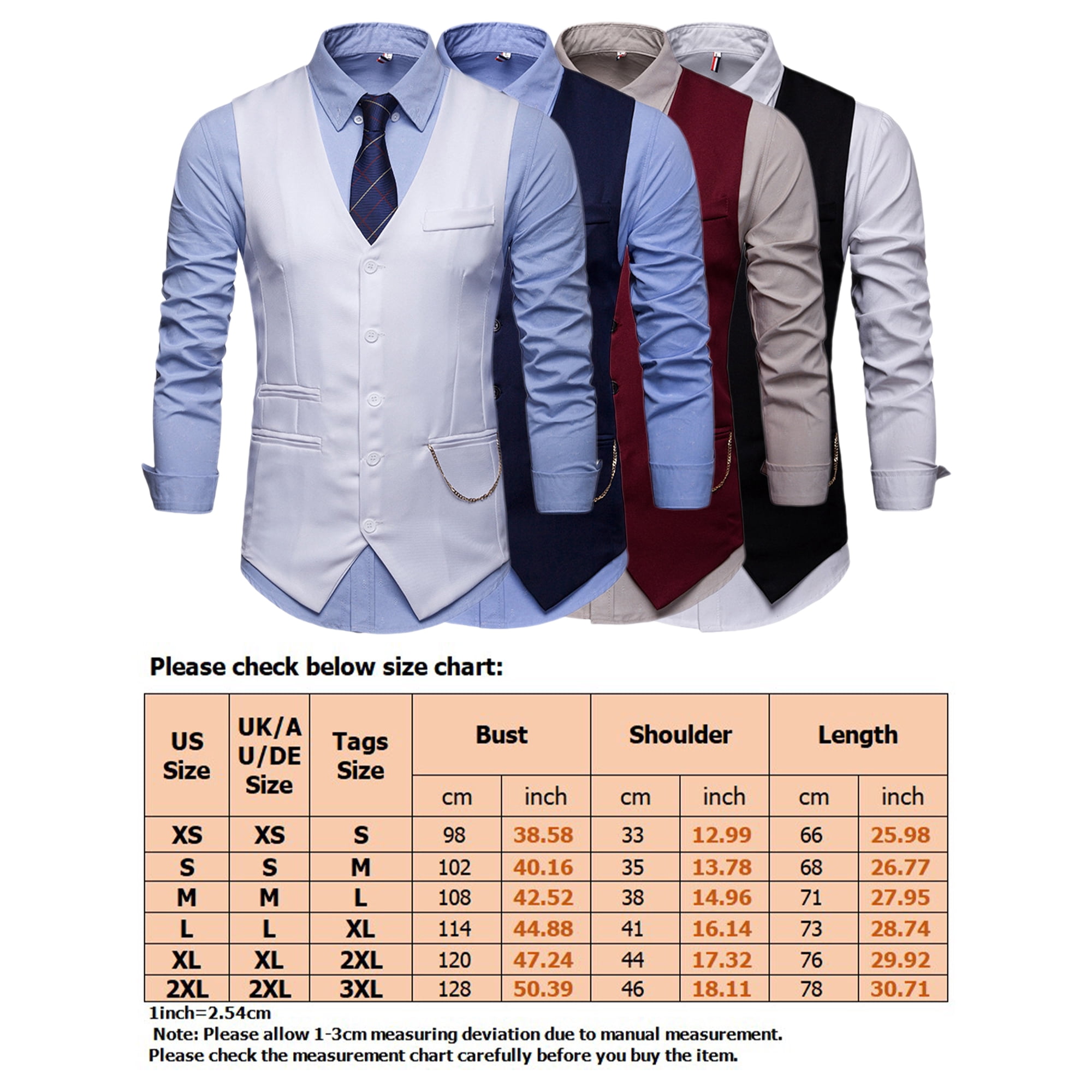 Innerwin Suit Vest Solid Color Mens Jacket Vests Work V Neck Casual Waistcoat Navy Blue L