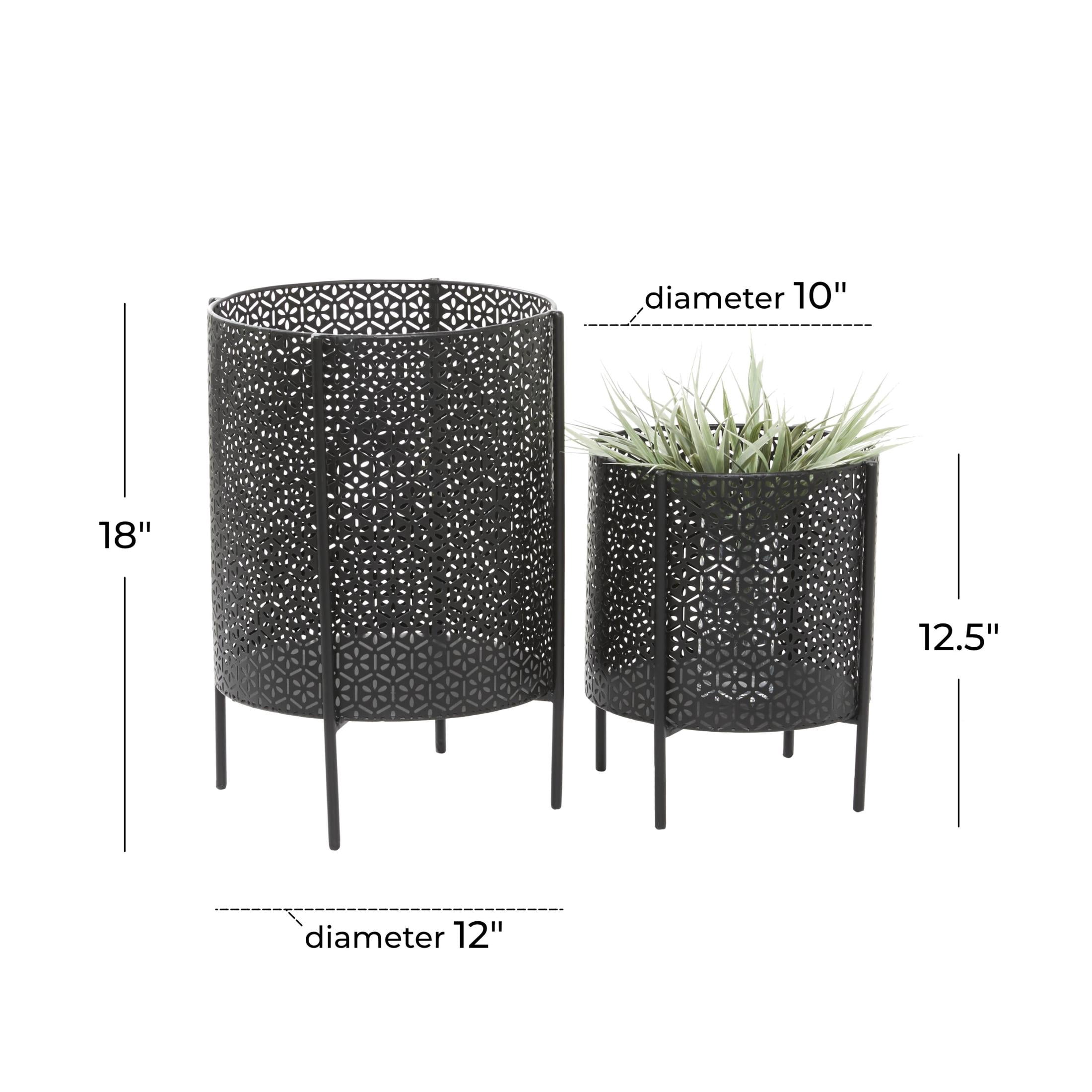 CosmoLiving by Cosmopolitan 18", 12"H Cutout Black Metal Floral Planter with Removable Stand (2 Count)