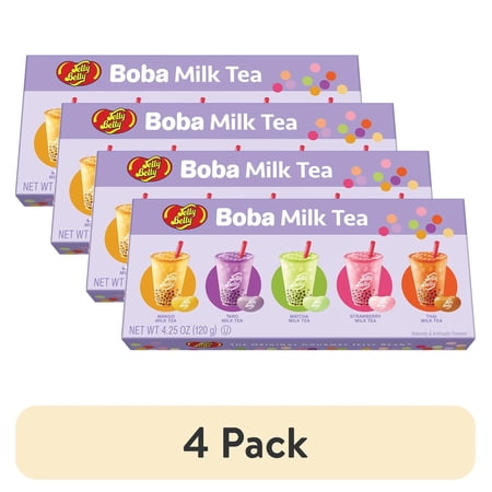 (4 pack) Jelly Belly Boba Milk Tea Jelly Bean Gift Box - 4.25 Ounces of Iconic Tapioca Tea Candy Flavor