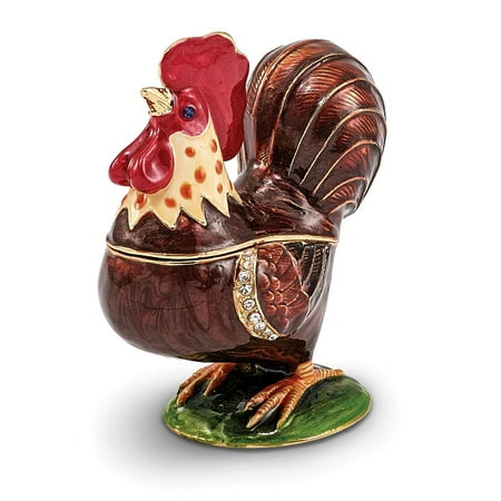 Bejeweled Trinket Box - Bejeweled Pewter Enamel Rooster Trinket Box
