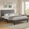 thumbnail image 2 of VECELO Queen Bed Frame with Adjustable Height Upholstered Headboard, Strong Wood Slat Support, No Box Spring Needed, Dark Gray, 2 of 8