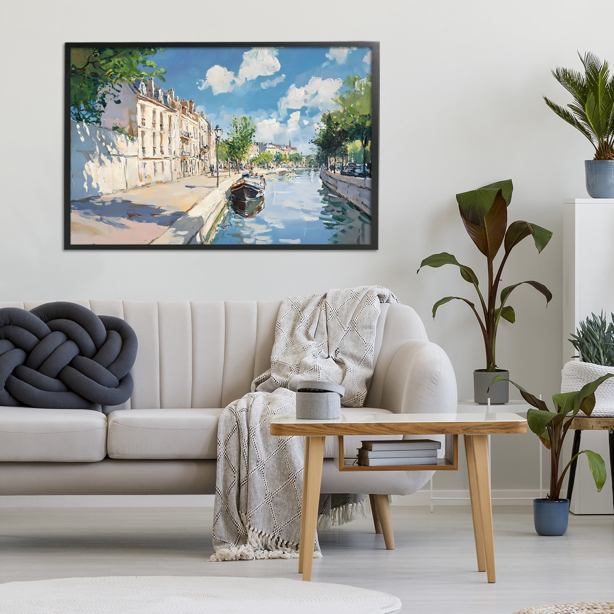 Stupell Industries Boat in Canal Summer Reflection Black Framed Giclee Art, design by Creative Studio