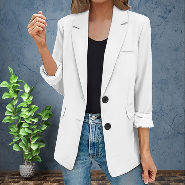 Clearance Sale! Womens Casual Jacket Pockets Long Sleeve Front Button Work Lapel Button Jacket