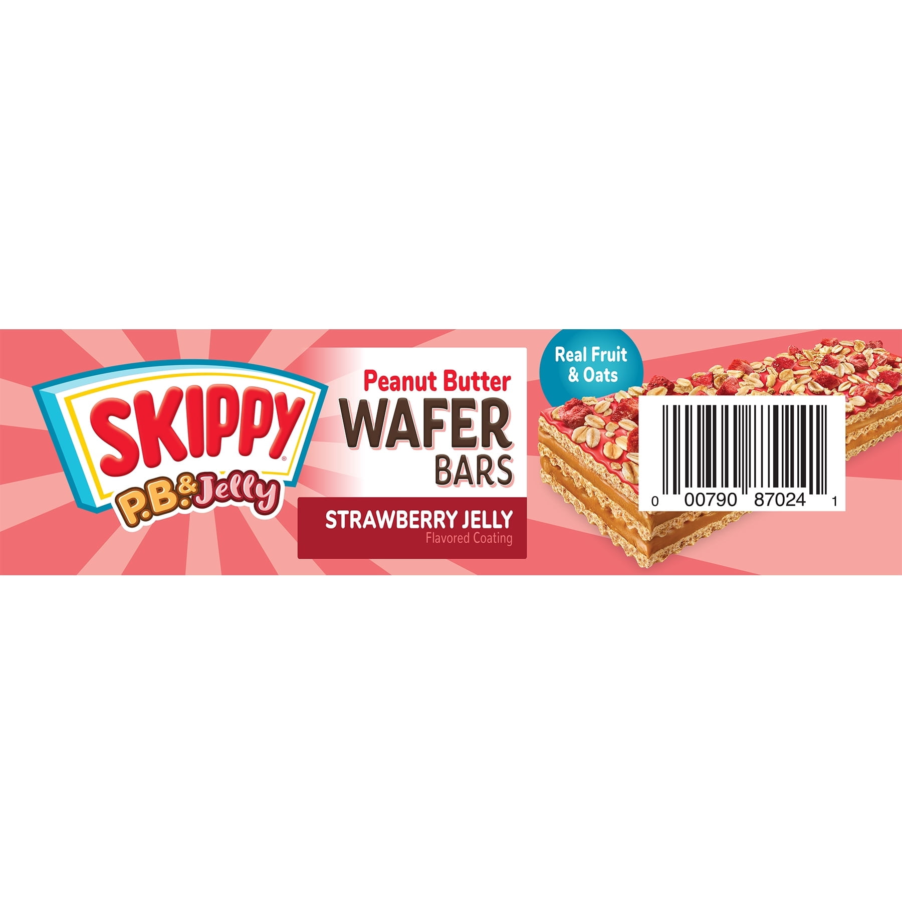 SKIPPY P.B. & Jelly Strawberry Jelly-Coating & Peanut Butter Wafer bars - 6 Individually Wrapped Snack Bars - 1.3 Oz (36g) Per Bar - 3 pack