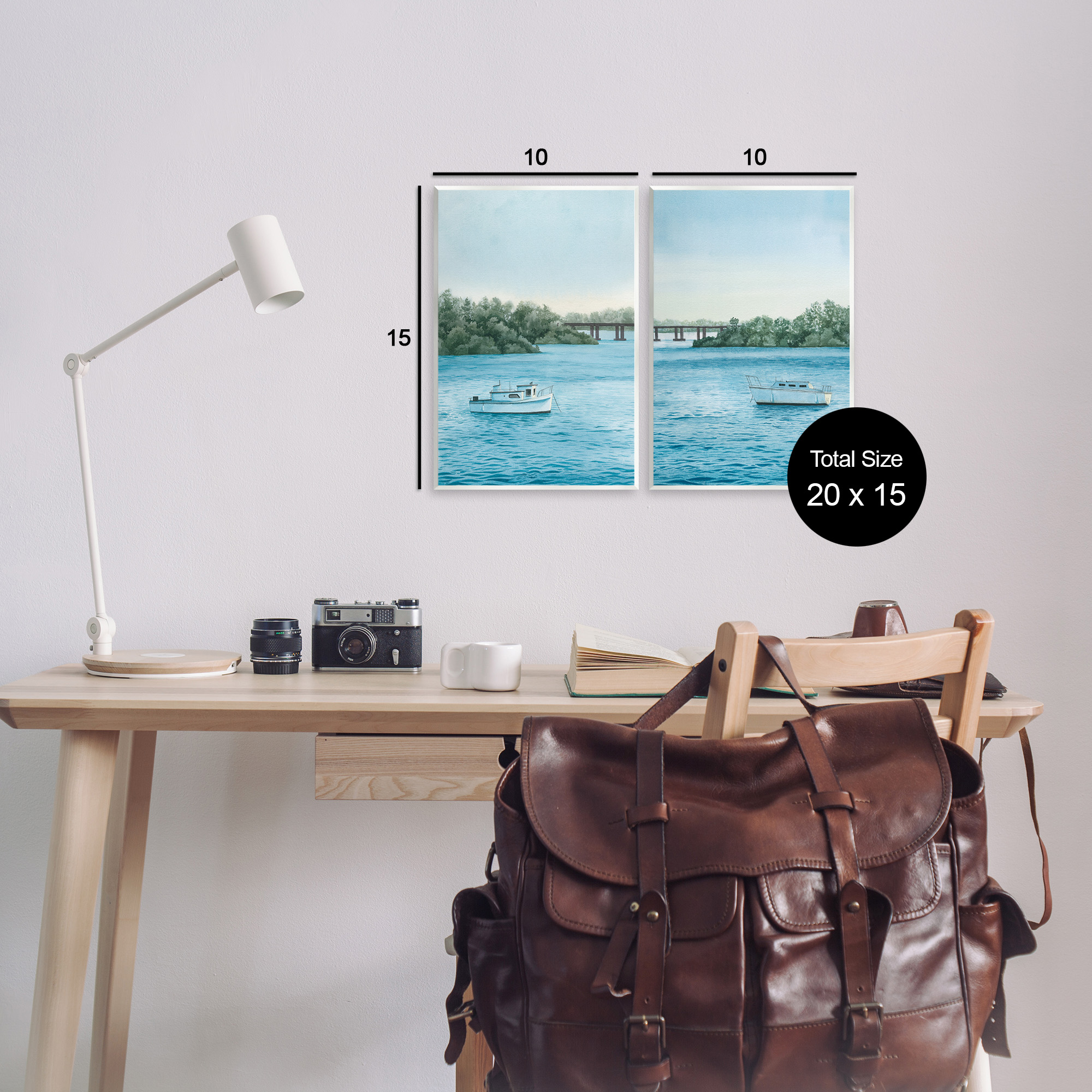 Stupell Industries Serene Summer Boats Landscape Painting Unframed Art Print Wall Art, 10 x 15, Set of 2