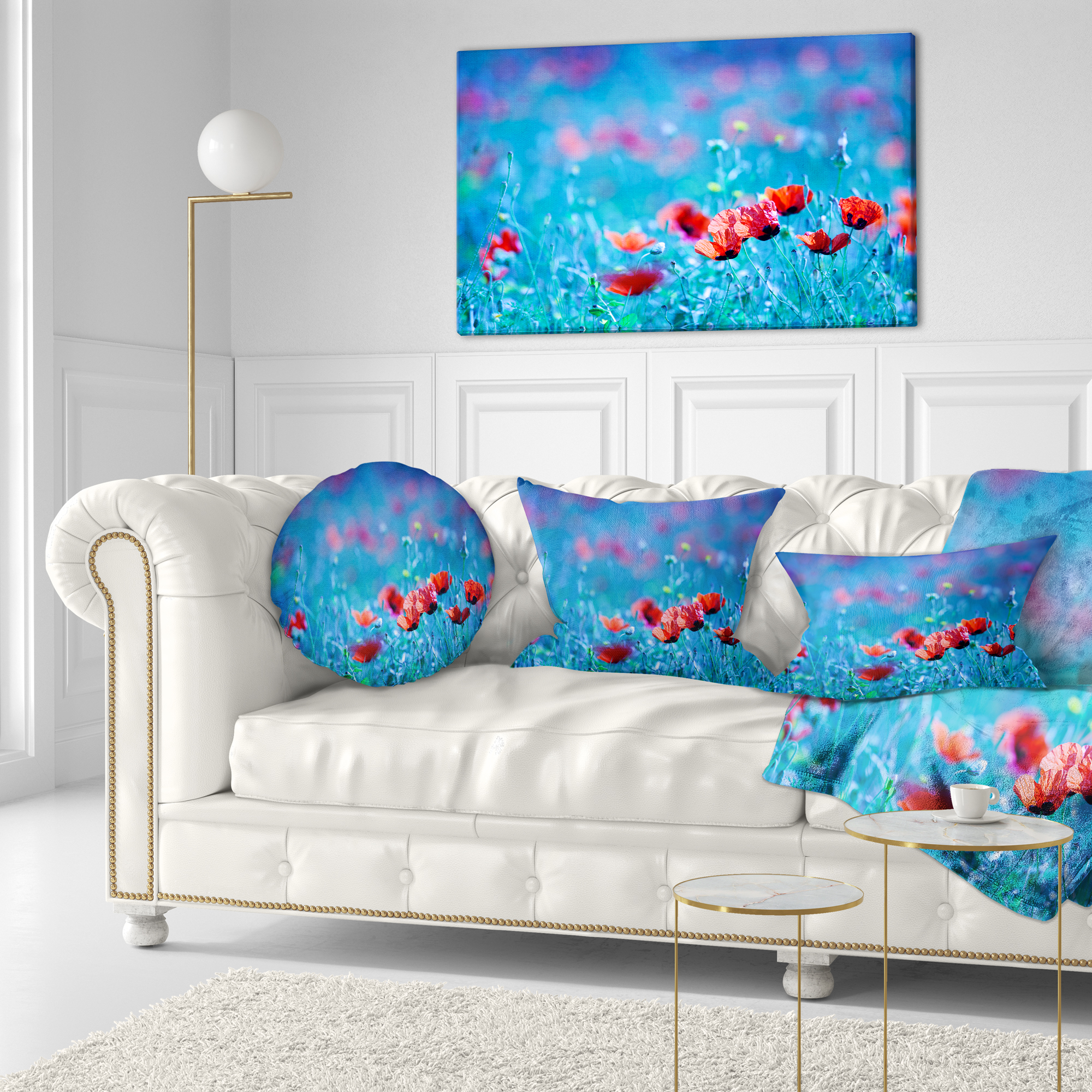 Designart Poppy Flowers Field At Night - Floral Throw Pillow - 12x20