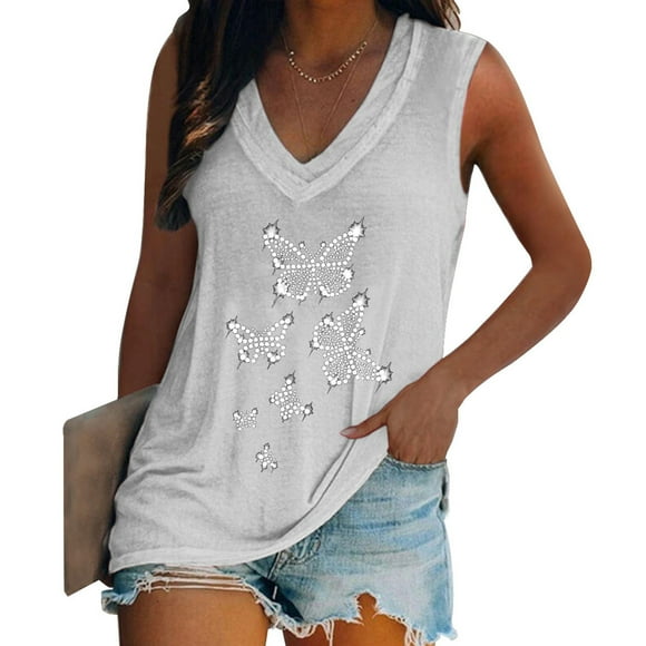 SMihono Womens Tops Womens Tank Top Women's Summer Casual Sleeveless Hot Diamond Special V-neck Comfortable Tank Top Tank Tops for Women Womens Summer Tops