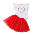 thumbnail image 1 of adviicd Ensemble 2 Pcs pour Filles Tout-Petits Haut à Manches Courtes à Volants et Jupe Boutonnée Rouge, 24m, 1 of 5