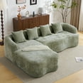 thumbnail image 3 of Full Compression L-Shape Sectional Sofa with Curved Chaise, Green Modular Chenille Couch, High-Density for Apartment Living Room, 3 of 22