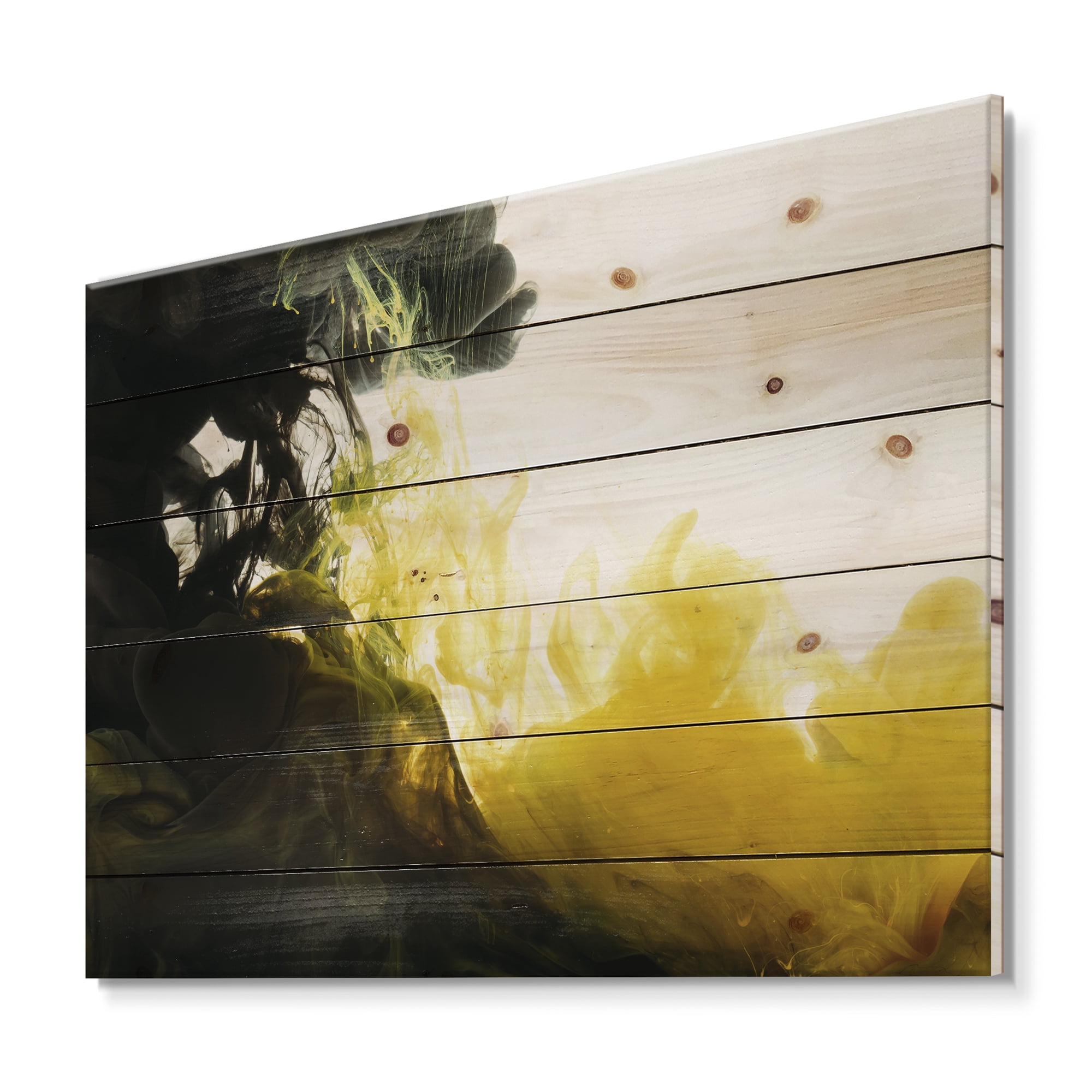 Designart 'Abstract Of Yellow Meeting Black' Modern Print on Natural Pine Wood