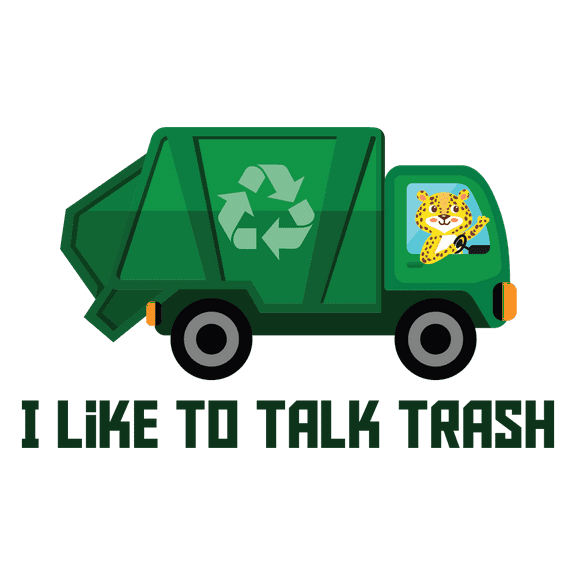I Like To Talk Trash Phrase on a Dump Vehicle with Tiger for Kid's Bedroom Wall Decoration - Garbage Truck with Cute Animal Inside Artwork for Nursery Vinyl Wall Decal - Recycle Symbol on a Huge Green