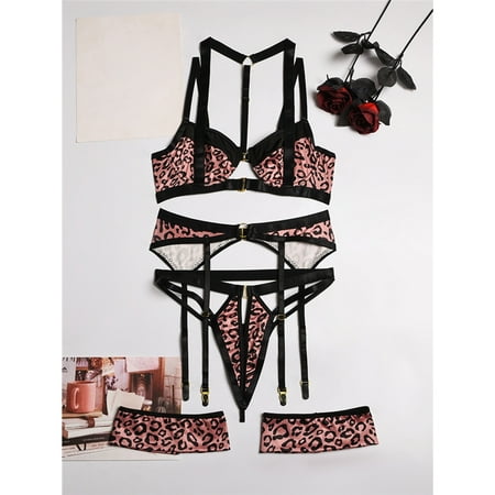 

Sexy Leopard Print Stitching Underwear Set