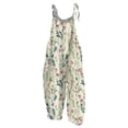 thumbnail image 2 of Women Leaf Print Bib Overalls Loose Fit Bohemian Wide Leg Jumpsuit With Pockets Red S, 2 of 4