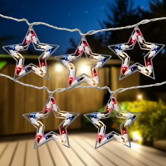 Northlight Patriotic Stars Patio Light Set - 5.25ft - White Wire - 5ct