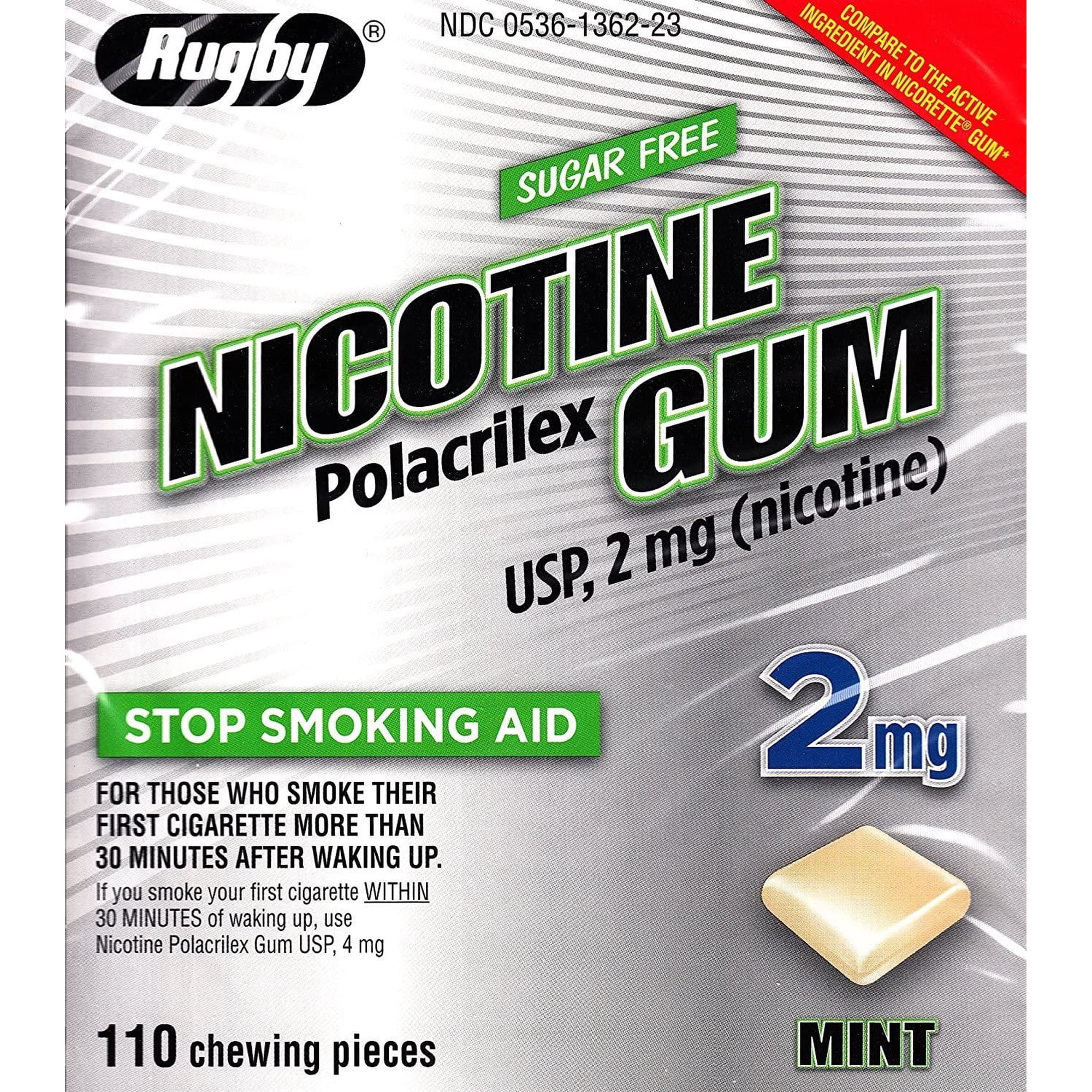 Rugby Nicotine Polacrilex Gum 2 mg Mint Flavor 110 Pieces (Pack of 2)
