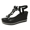 thumbnail image 6 of Dakaela Wedge Sandals for Women Summer Platform Flip Flops Rhinestone Casual Walking Shoes Black 5.5, 6 of 7
