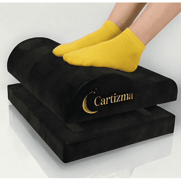CARTIZMA Ergonomic Memory Foam Foot Rest for Under Desk, Adjustable Height Footrest with Non-Slip Base for Office and Home, Black