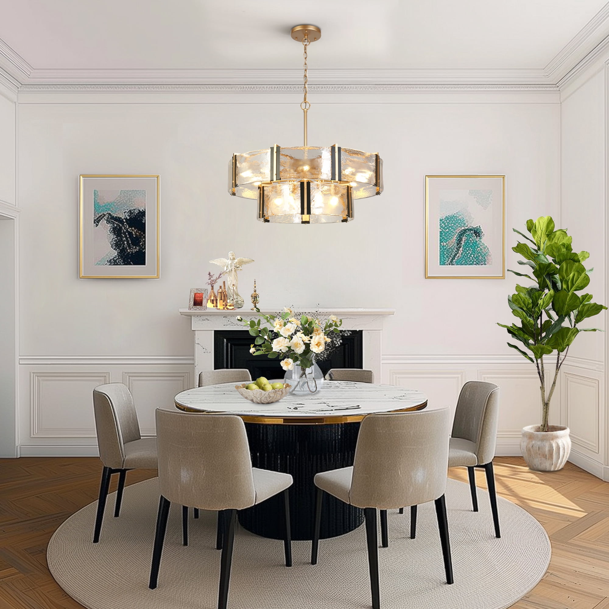 LNC Cymbodly 15 -Light Matte Black Clear glass Mixed material Chandelier