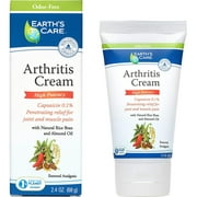 Earths Care Arthritis Pain Relief Cream 0.1% Capsaicin with Almond Oil, Shea Butter & Rice Bran, 2.4 Oz