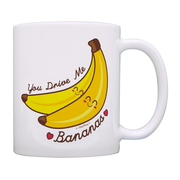 Funny Quote Gifts You Drive Me Bananas Mug Banana Pun Mug Cute Valentine Coffee Mug Tea Cup White