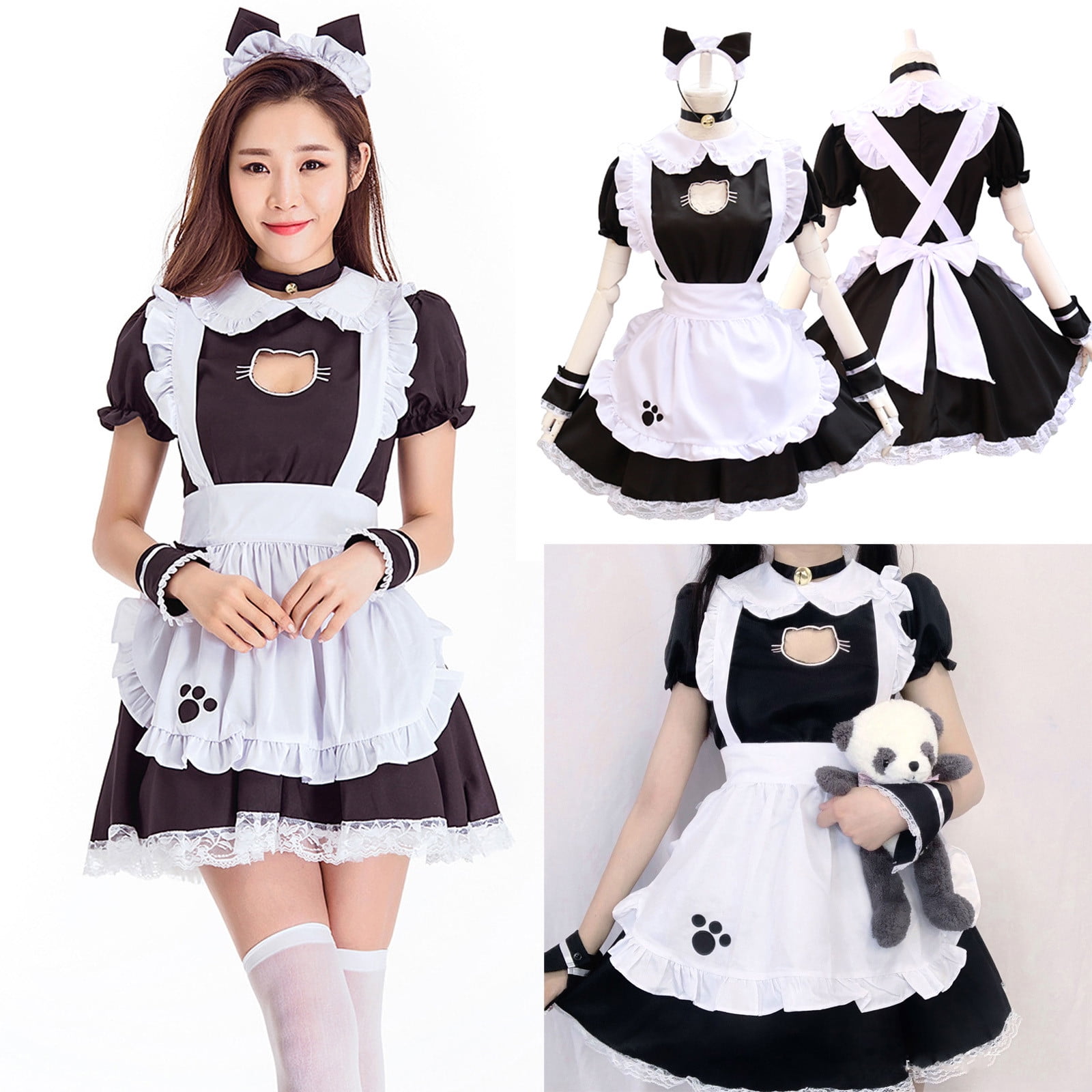 Sissy Men Women Maid Uniform Flared Fancy Dress Cosplay Outfit Halloween Costume 