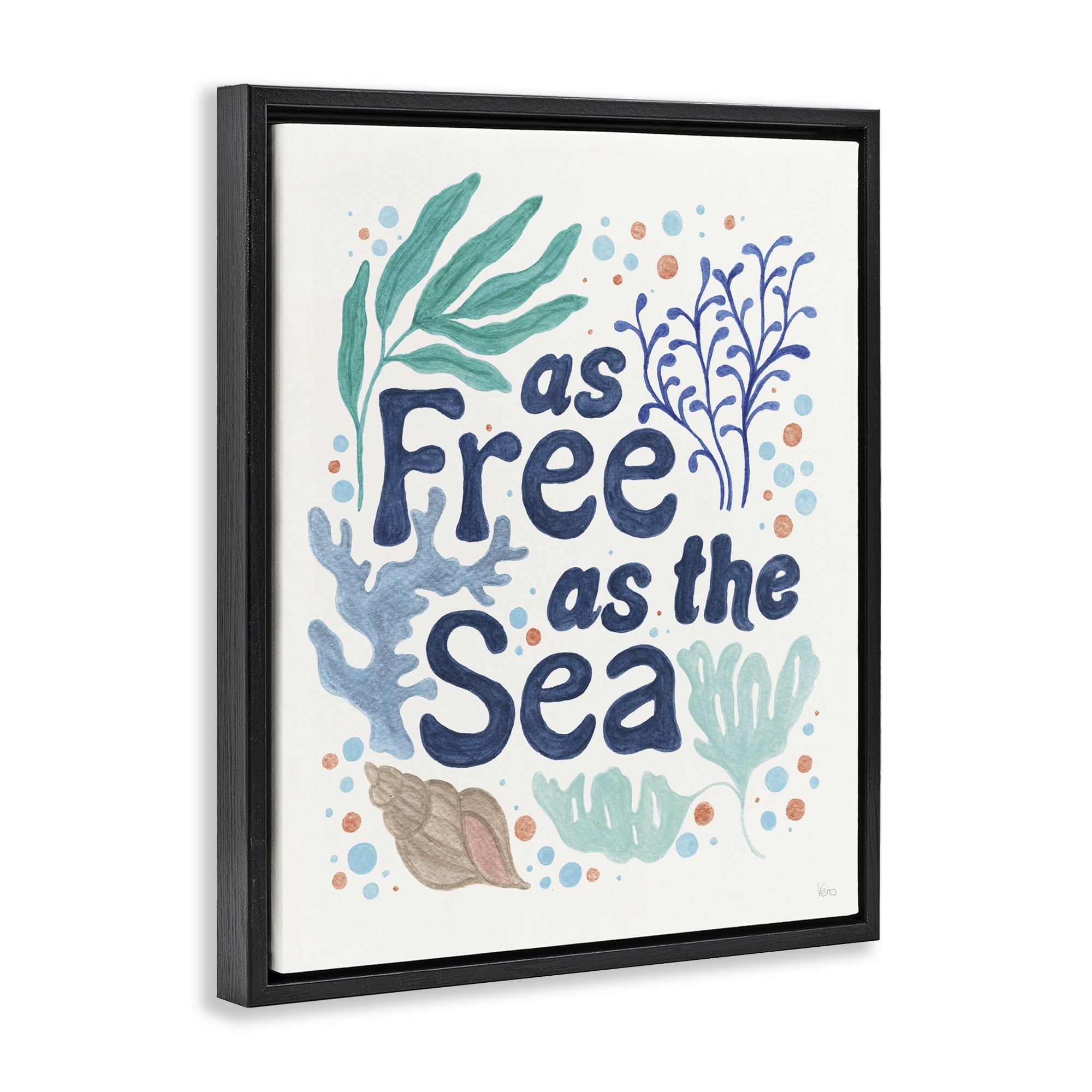 Stupell Industries Nautical Free As Sea Nautical & Beach Painting Black Floater Framed Canvas Art Print Wall Art, 17 x 21