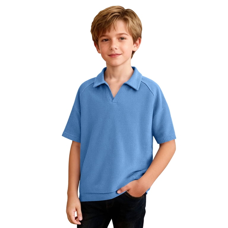 Tdoqot Boys Waffle Knit Polo Shirts- Short Sleeve Summer Casual