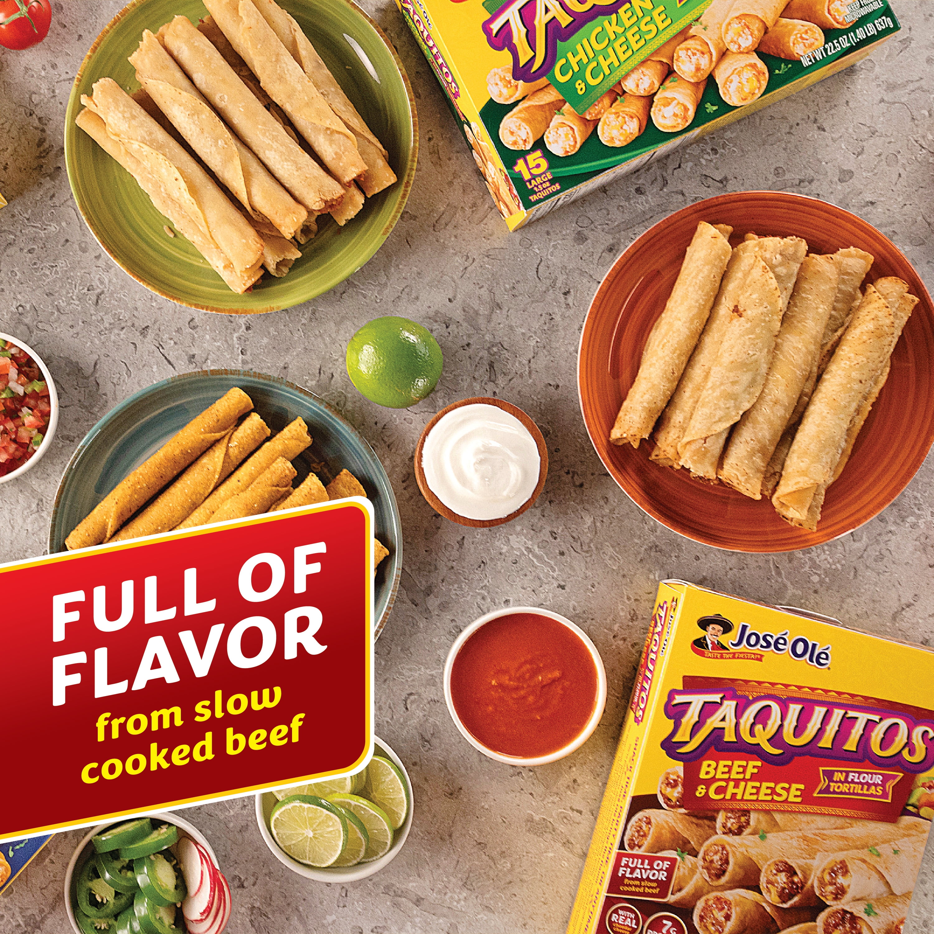 Jose Ole Beef & Cheese Taquitos with Flour Tortillas, Frozen Mexican Food, 22.5 oz, 15 Count