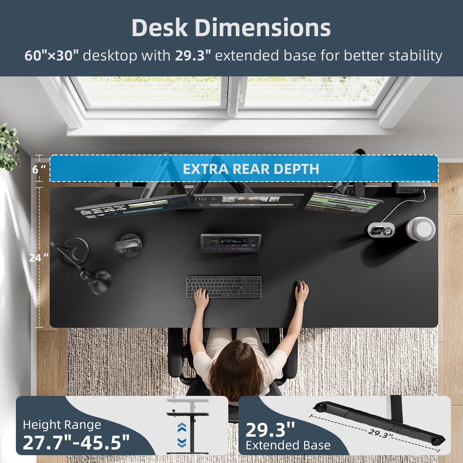 BrooveWave Electric Standing Desk Adjustable, 60''x30" Sit Stand Desk with Flip-Top Cable Management for Home Office