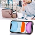 thumbnail image 3 of Crossbody Strap Wallet Case for iPhone 11 with Wrist Strap, 360° Rotating Ring Kickstand & Card Holder PU Leather Purse Magnetic Snap Zipper Case Cover for iPhone 11, Rosegold, 3 of 9