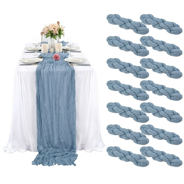 Pesonlook 12 Pack Dusty Blue Cheesecloth Table Runner 35 x 120 inches