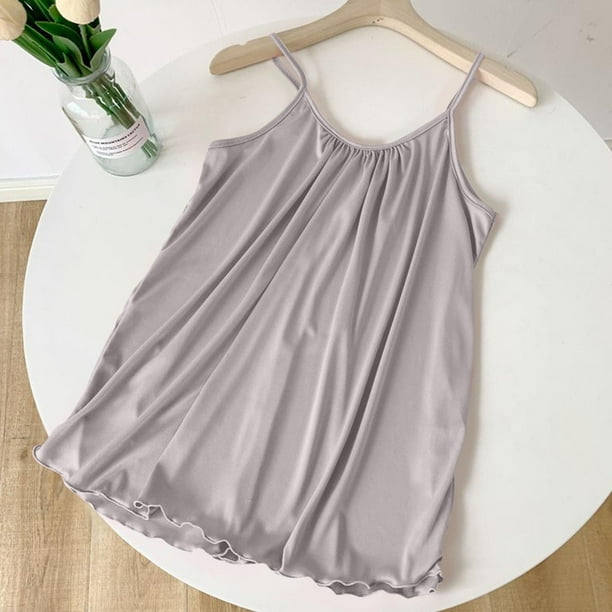 Camisola de manga corta para mujer, ropa interior holgada con cuello en V y color liso, de poliéster