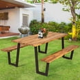 thumbnail image 3 of Costway Table de Pique-Nique Brevetée avec 2 Bancs Ensemble de Salle à Manger 70 Pieds' avec Sièges et Trou pour Parasol, 3 of 10