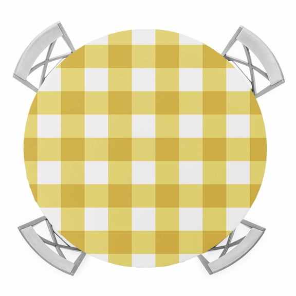Yellow Gradient Round Tablecloth for 36-44 Inch Tables,Fitted Table Cover with Elastic Edge,Farm Plaid Buffalo Checkered Gingham Waterproof Outdoor Table Cloth Protector for Patio Garden Dinner