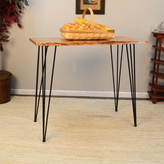 Contemporary Home Living Wooden Top Live Edge Bar Table - 42" - Brown and Black
