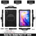 thumbnail image 3 of For Xiaomi Redmi Pad 2 Case 11 inch 2025, 360 Hand Strap, Shoulder Strap, Kickstand, Rugged Drop Protection, Black, 3 of 7